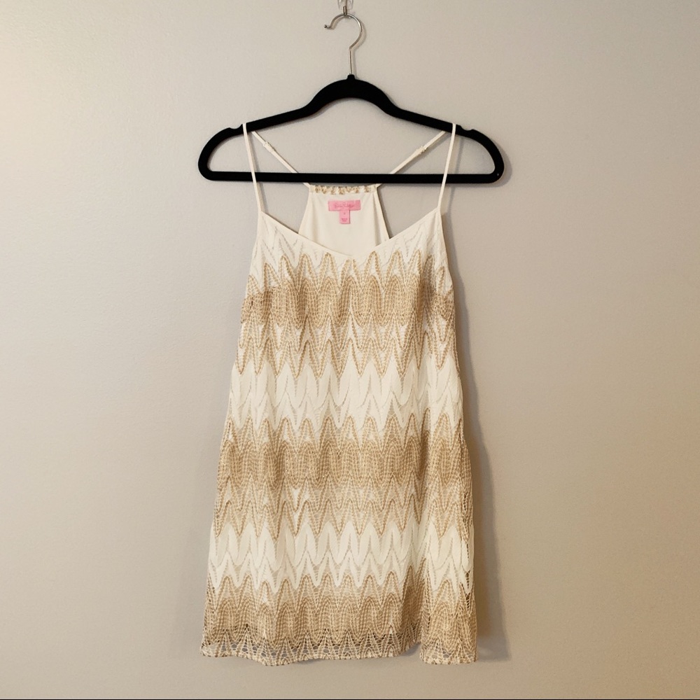 Lily Pulitzer White and Gold Lace Slip Dress